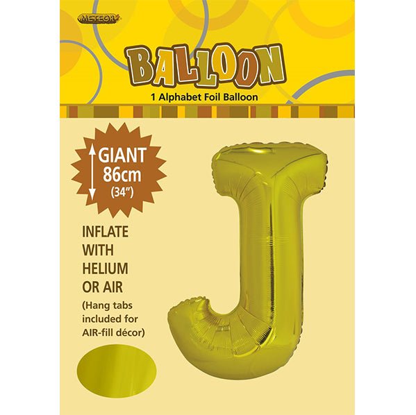 Gold "J" Letter Foil Balloon (86cm) - The Party Marketplace