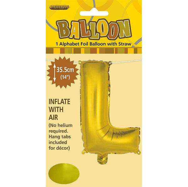 Gold "L" Letter Foil Balloon (35cm) - The Party Marketplace