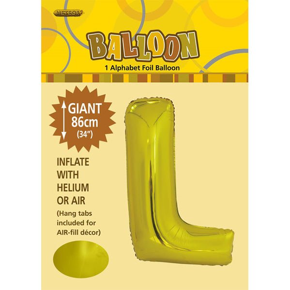 Gold "L" Letter Foil Balloon (86cm) - The Party Marketplace