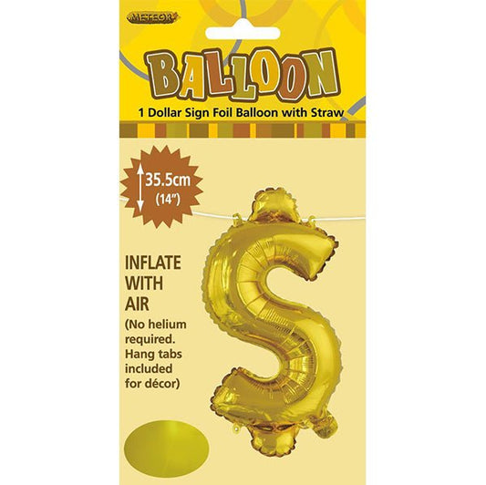 Gold "$" Letter Foil Balloon (35cm) - The Party Marketplace