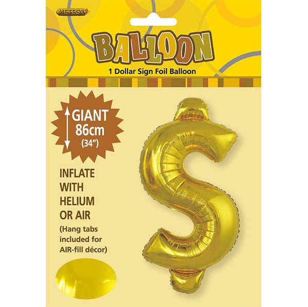 Gold "$" Letter Foil Balloon (86cm) - The Party Marketplace