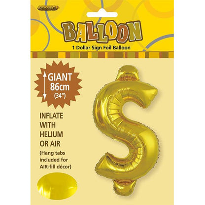 Gold "$" Letter Foil Balloon (86cm) - The Party Marketplace