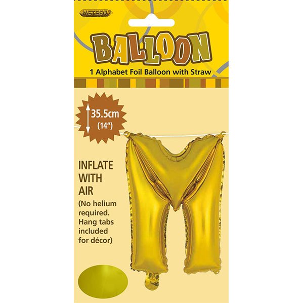 Gold "M" Letter Foil Balloon (35cm) - The Party Marketplace