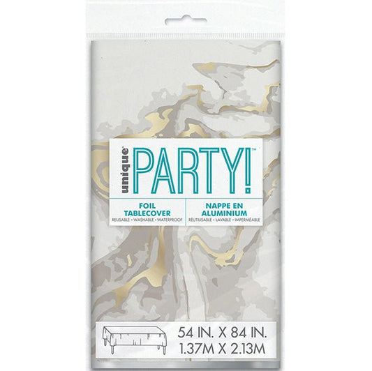 Gold Marble Printed Foil Tablecover 137cm x 213cm - The Party Marketplace