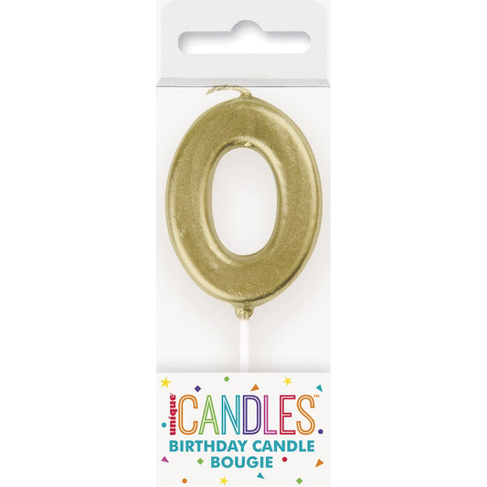 Gold Mini Numeral Pick Candle - 0 - The Party Marketplace