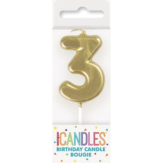 Gold Mini Numeral Pick Candle - 3 - The Party Marketplace