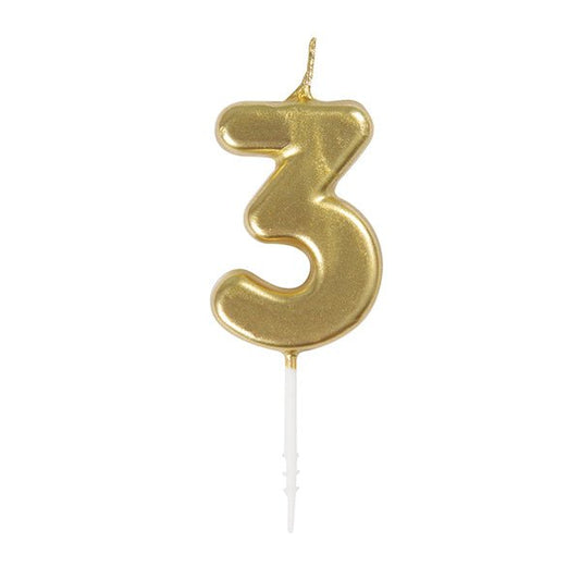 Gold Mini Numeral Pick Candle - 3 - The Party Marketplace