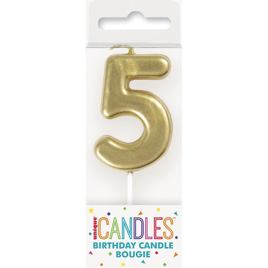 Gold Mini Numeral Pick Candle - 5 - The Party Marketplace