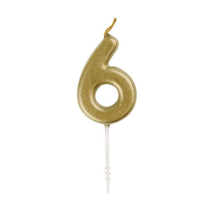 Gold Mini Numeral Pick Candle - 6 - The Party Marketplace