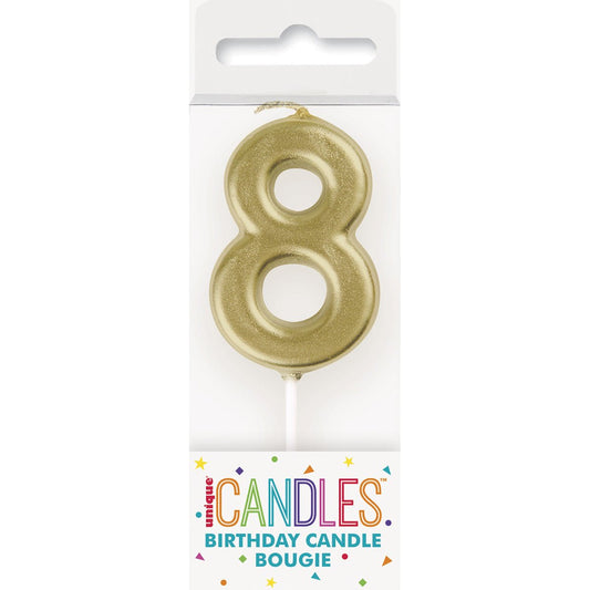 Gold Mini Numeral Pick Candle - 8 - The Party Marketplace