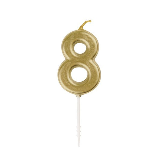Gold Mini Numeral Pick Candle - 8 - The Party Marketplace