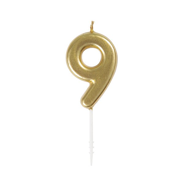 Gold Mini Numeral Pick Candle - 9 - The Party Marketplace