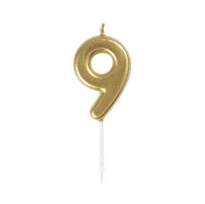 Gold Mini Numeral Pick Candle - 9 - The Party Marketplace