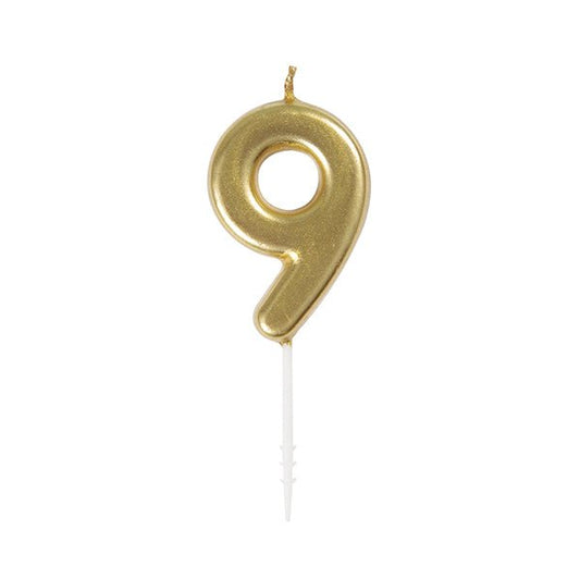 Gold Mini Numeral Pick Candle - 9 - The Party Marketplace