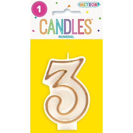 Gold Numeral Candle - 3 - The Party Marketplace