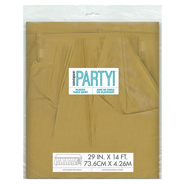 Gold Plastic Tableskirt 73cm x 4.3m - The Party Marketplace