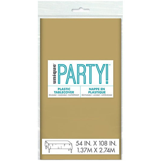 Gold Rectangular Plastic Tablecover 137cm x 274cm - The Party Marketplace