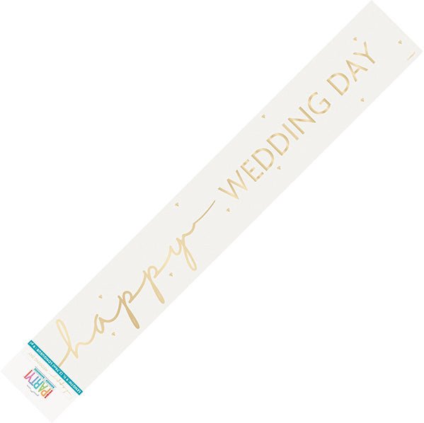 Gold Script "Happy Wedding Day" Foil Banner - 2.74m - The Party Marketplace