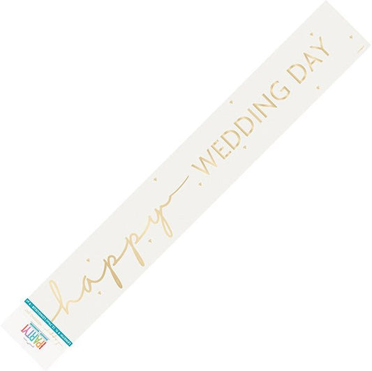 Gold Script "Happy Wedding Day" Foil Banner - 2.74m - The Party Marketplace