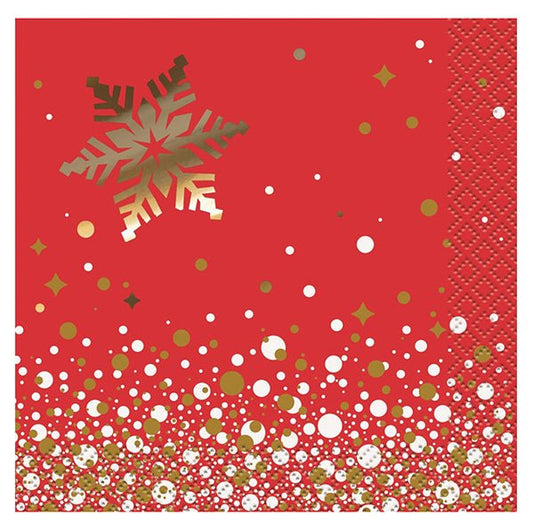 Gold Sparkle Christmas Foil Stamped Beverage Napkins (Pack of 16) - The Party Marketplace