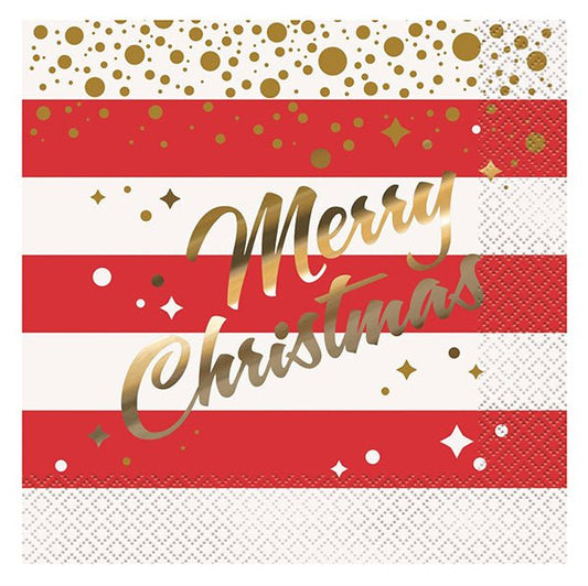 Gold Sparkle Christmas Foil Stamped Luncheon Napkins "Sparkle All The Way" (Pack of 16) - The Party Marketplace