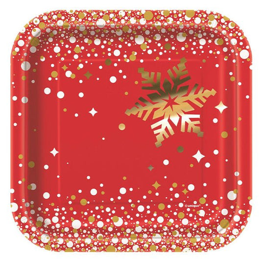 Gold Sparkle Christmas Foil Stamped Paper Plates 18cm (Pack of 8) - The Party Marketplace
