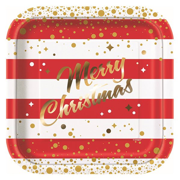 Gold Sparkle Christmas Foil Stamped Paper Plates 23cm (Pack of 8) - The Party Marketplace