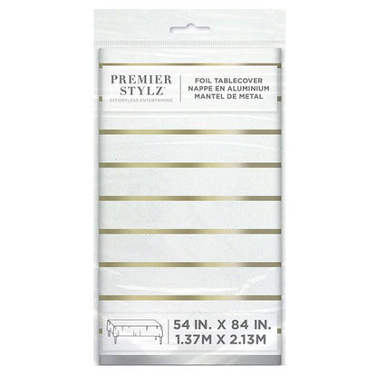 Gold Stripe Foil Tablecover 137cm x 213cm - The Party Marketplace