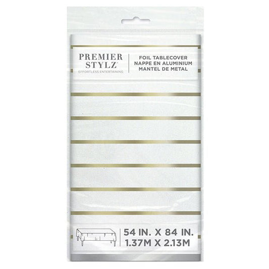 Gold Stripe Foil Tablecover 137cm x 213cm - The Party Marketplace