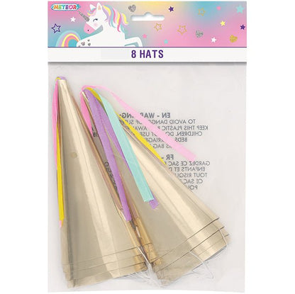 Gold Unicorn Horn Party Hats (Pack of 8) - The Party Marketplace