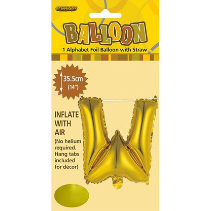 Gold "W" Letter Foil Balloon (35cm) - The Party Marketplace