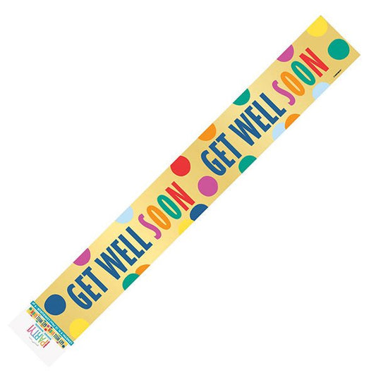 Gold With Coloured Spots "Get Well Soon" Foil Banner - 2.74m - The Party Marketplace