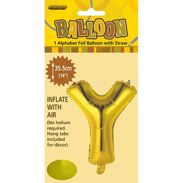 Gold "Y" Letter Foil Balloon (35cm) - The Party Marketplace