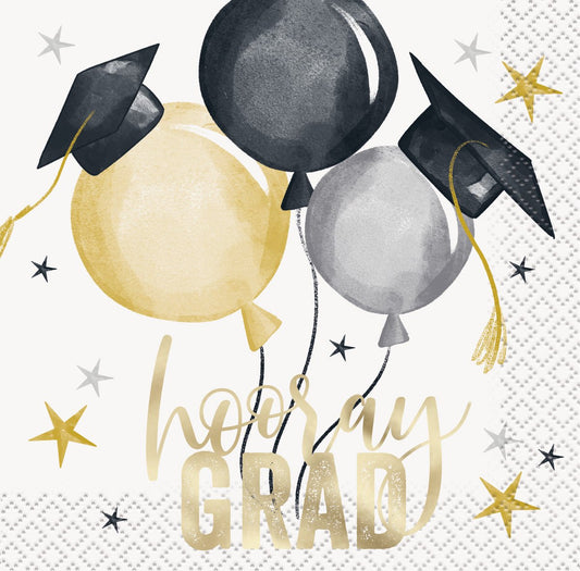 Golden Star Graduation Foil Stamped Beverage Napkins (Pack of 16) - The Party Marketplace