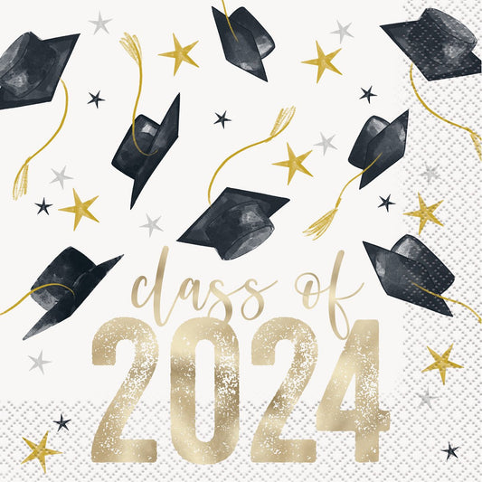 Golden Star Graduation Foil Stamped Luncheon Napkins (Pack of 16) - The Party Marketplace