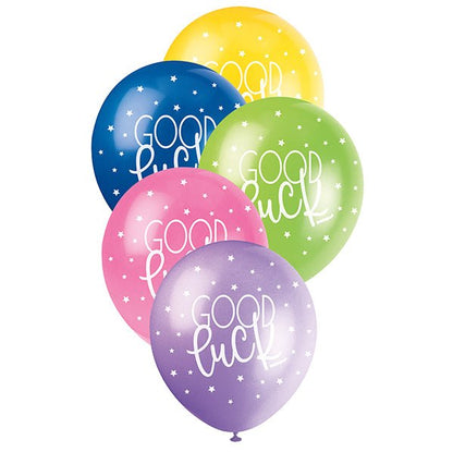 "Good Luck" Assorted Colour Pearl Balloons 30cm (Pack of 5) - The Party Marketplace