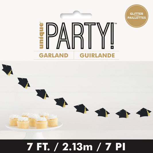Graduation Cap Glitter Garland With Tassels (2.13m) - The Party Marketplace