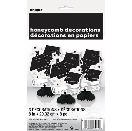Graduation Mini Honeycomb Decorations (Pack of 3) - The Party Marketplace