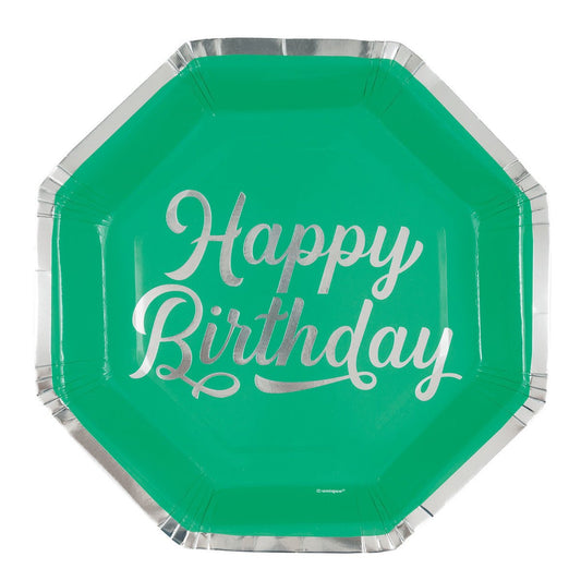 Green Foil Stamped Octagonal Paper Plates 20.9cm (Pack of 8) - The Party Marketplace