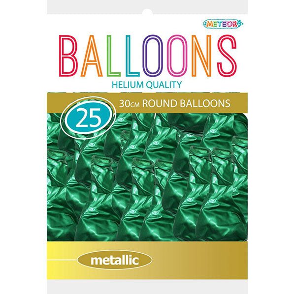 Green Metallic Balloons 30cm (Pack of 25) - The Party Marketplace