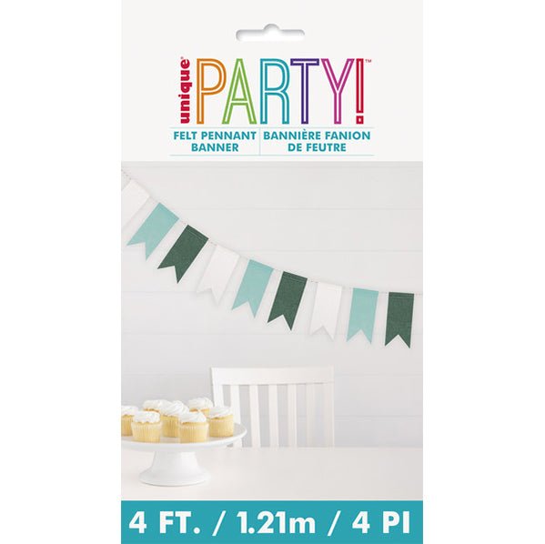 Green & White Felt Pennant Banner - 1.21m - The Party Marketplace