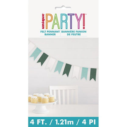 Green & White Felt Pennant Banner - 1.21m - The Party Marketplace