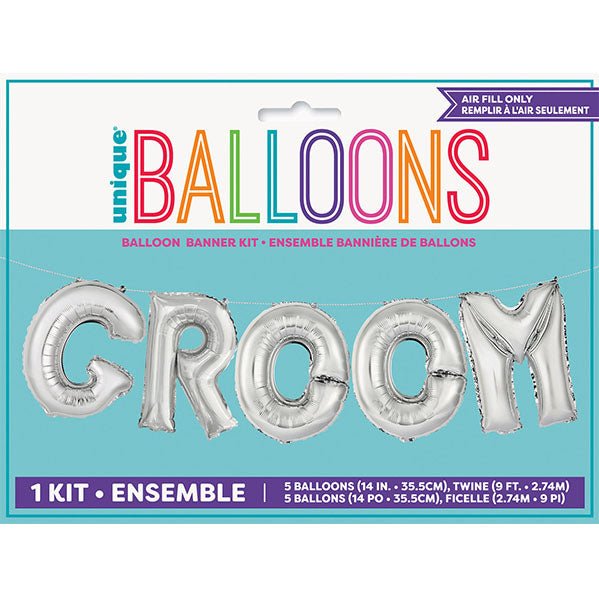 "Groom" Silver Foil Letter Balloon Kit - The Party Marketplace