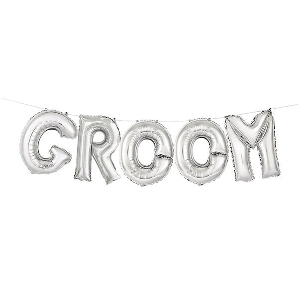 "Groom" Silver Foil Letter Balloon Kit - The Party Marketplace