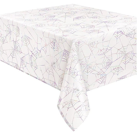 Groovy Halloween Iridescent Spiderweb Printed Tablecover 137cm x 213cm - The Party Marketplace