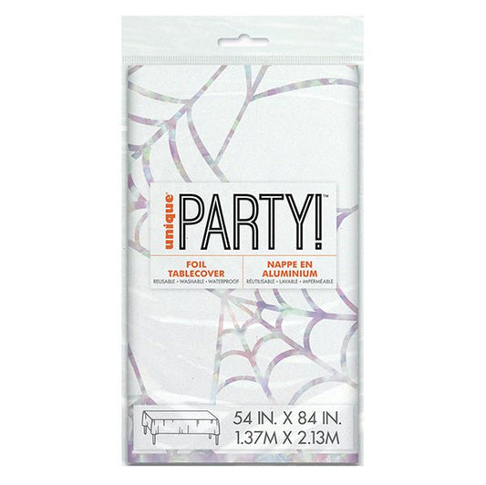 Groovy Halloween Iridescent Spiderweb Printed Tablecover 137cm x 213cm - The Party Marketplace