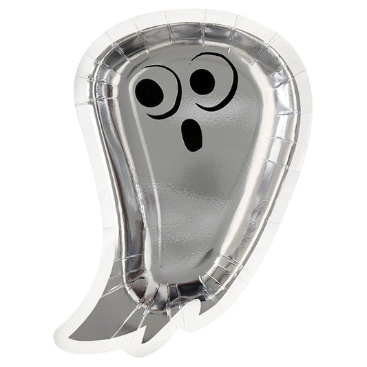Halloween Foil Stamped Ghost Shaped Paper Plates 23cm (Pack of 8) - The Party Marketplace