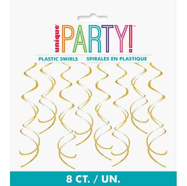 Hanging Swirl Decorations - Gold (Pack of 8) - The Party Marketplace