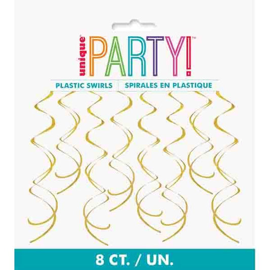 Hanging Swirl Decorations - Gold (Pack of 8) - The Party Marketplace
