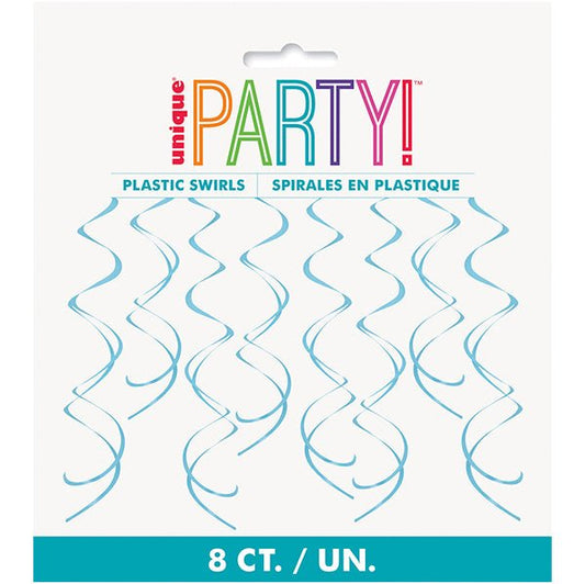 Hanging Swirl Decorations - Powder Blue (Pack of 8) - The Party Marketplace
